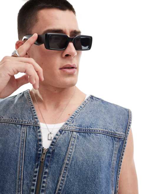 Weekday Astoria denim zip through vest in steel blue wash, 3 of 5