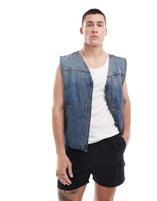 Weekday Astoria denim zip through vest in steel blue wash, 4 of 5