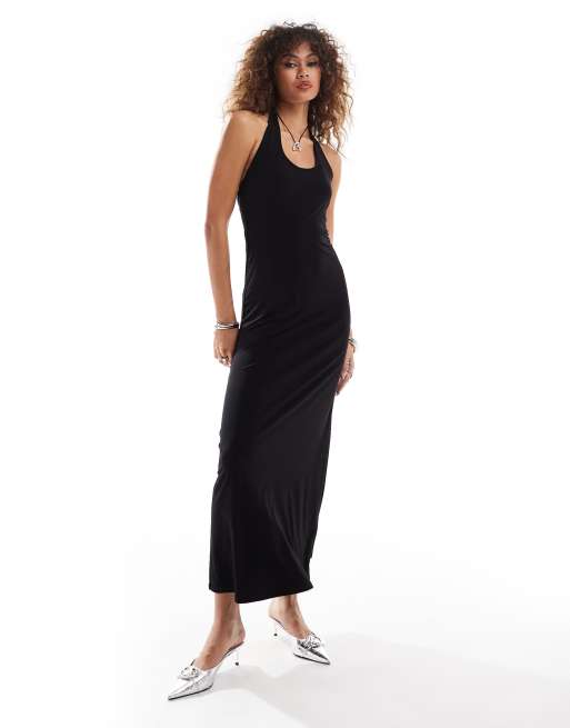 Weekday – Astrid – Czarna sukienka maxi z dekoltem typu halter – tylko w ASOS
