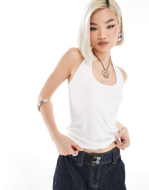 Weekday - Astrid - Jersey top met halternek in wit