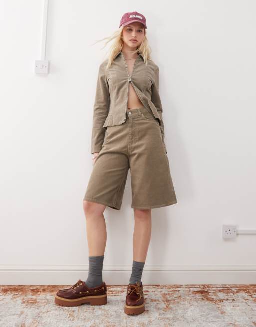 Weekday - Astro - Baggy corduroy jorts in bruin, deel van co-ord set, 3 van 5