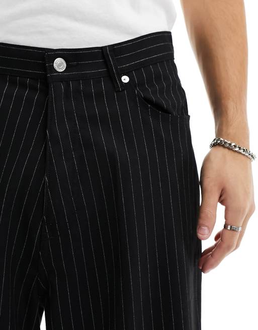 Weekday Astro baggy fit pants in black pinstripe, 4 of 5