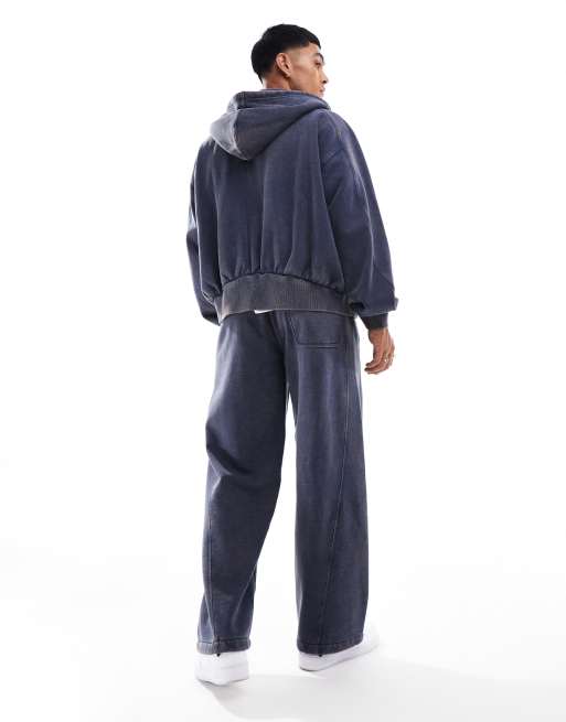 Weekday Astro co-ord wide leg joggers with exposed seam detail in washed blue, 5 of 5