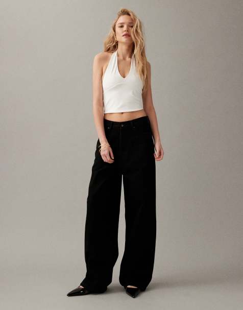 Weekday Astro Unisex low rise baggy fit jeans in black rinse wash