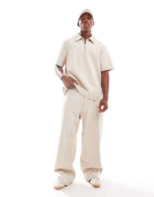 Weekday Astro heavyweight linen pants in beige | ASOS