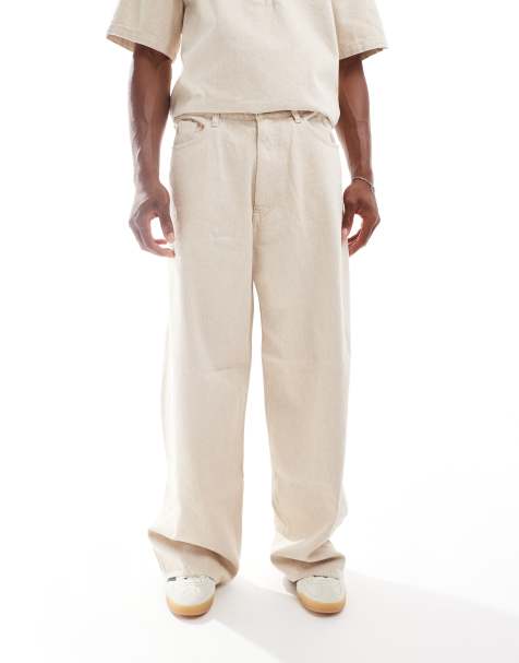 Weekday Astro heavyweight linen trousers in beige - view 1