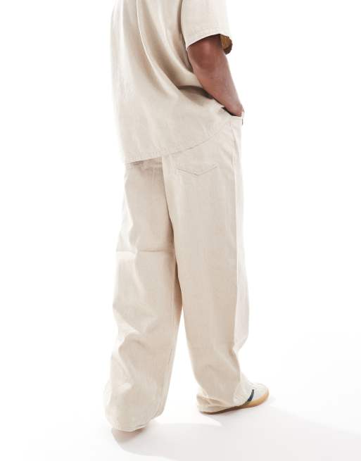 Weekday Astro heavyweight linen trousers in beige, 3 of 5