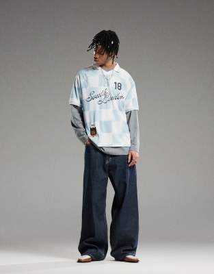 Weekday - Astro - Jean baggy unisexe ample à taille basse - Bleu brut délavé