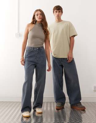 Astro - Jean unisexe baggy à taille basse coupe ample - Bleu cendré délavé W26 L32