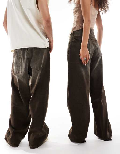 Weekday - Astro - Jeans unisex a vita bassa larghi lavaggio marrone, 3 di 5