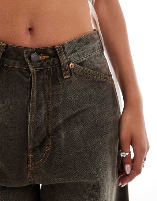 Weekday - Astro - Jeans unisex a vita bassa larghi lavaggio marrone, 4 di 5