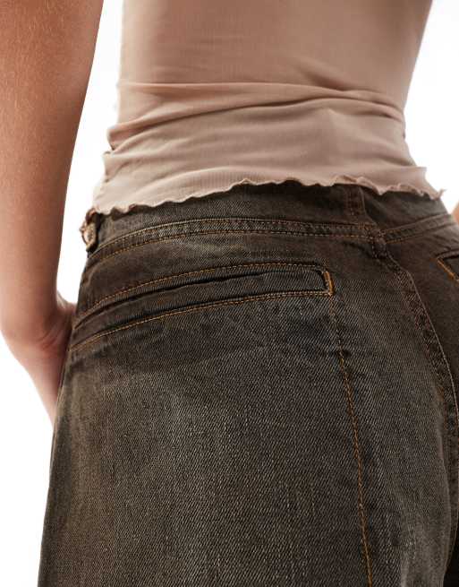 Weekday - Astro - Jeans unisex a vita bassa larghi lavaggio marrone, 5 di 5