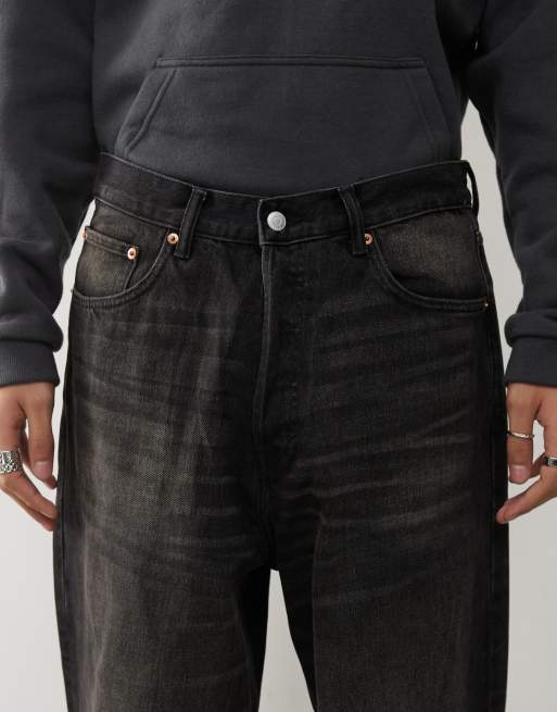 Weekday Unisex Astro low rise loose fit baggy jeans in black acid wash