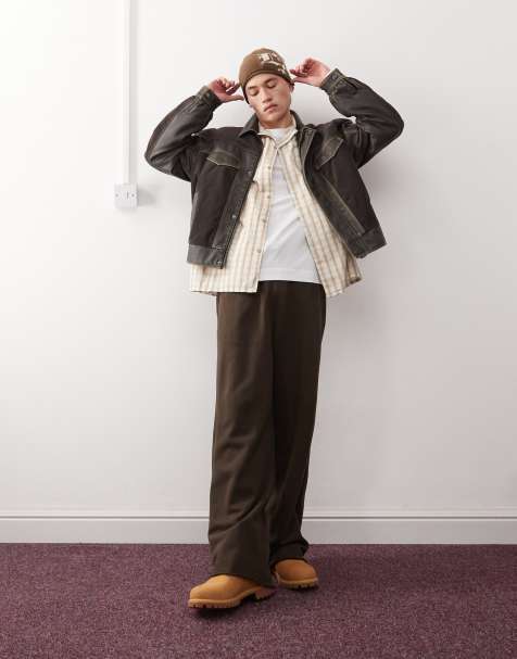 Weekday Astro loose fit straight leg joggers in brown - view 1