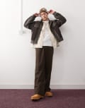 [Weekday] Weekday Astro loose fit straight leg trackies in brown XS Brown
