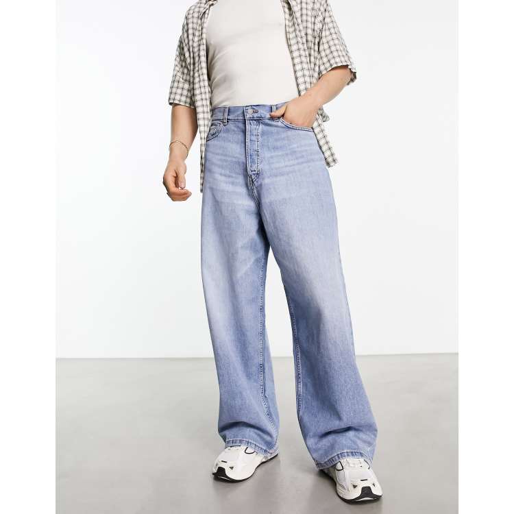 Weekday Astro loose fit wide leg jeans in seventeen blue | ASOS