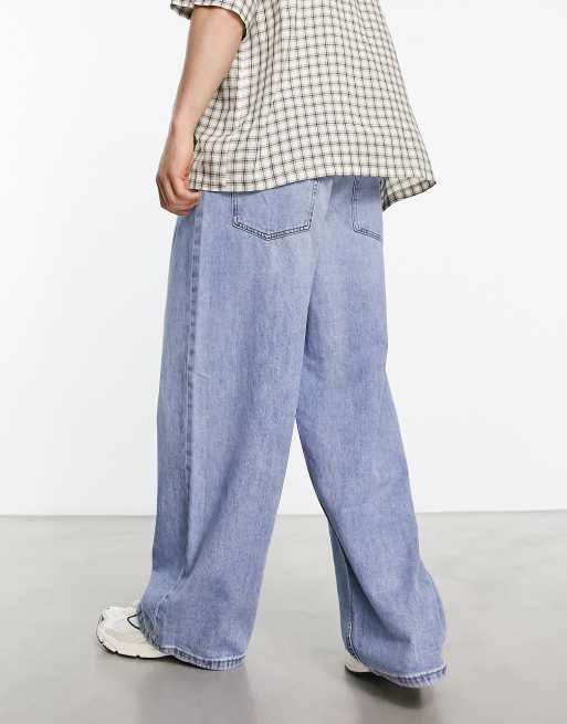 Weekday Astro loose fit wide leg jeans in seventeen blue