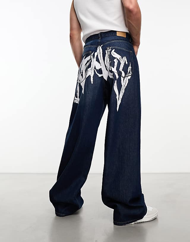 Weekday Astro loose fit wide leg jeans with graphic print in Weekday Astro loose fit wide leg jeans with graphic print in