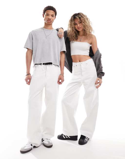 Weekday - Astro - Losse, ruimvallende uniseks jeans in wit, 3 van 4