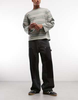 Weekday Astro Low Rise Baggy Carpenter Jeans With Loop Detailing In Black