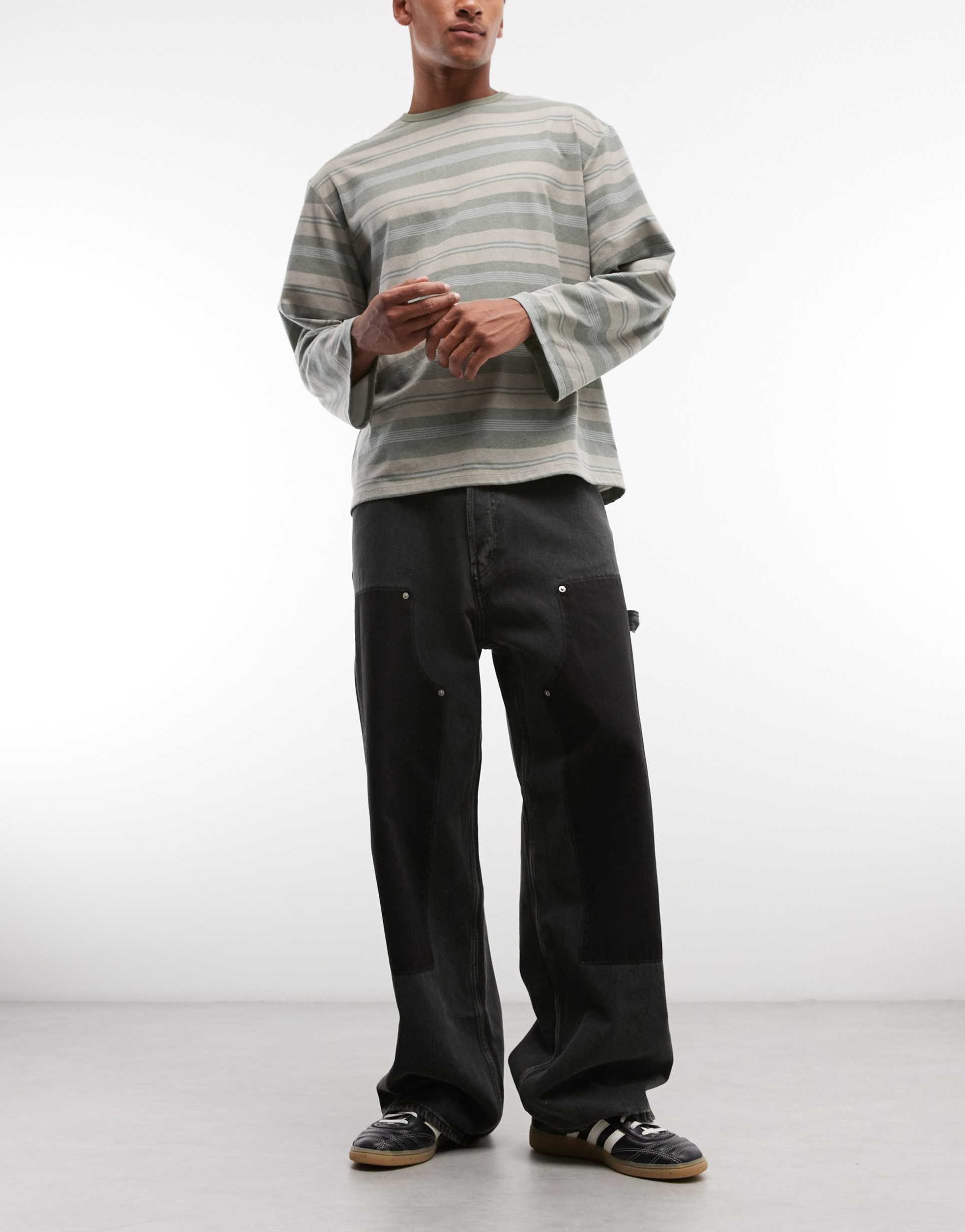 weekday astro low rise baggy carpenter jeans with loop detailing in black