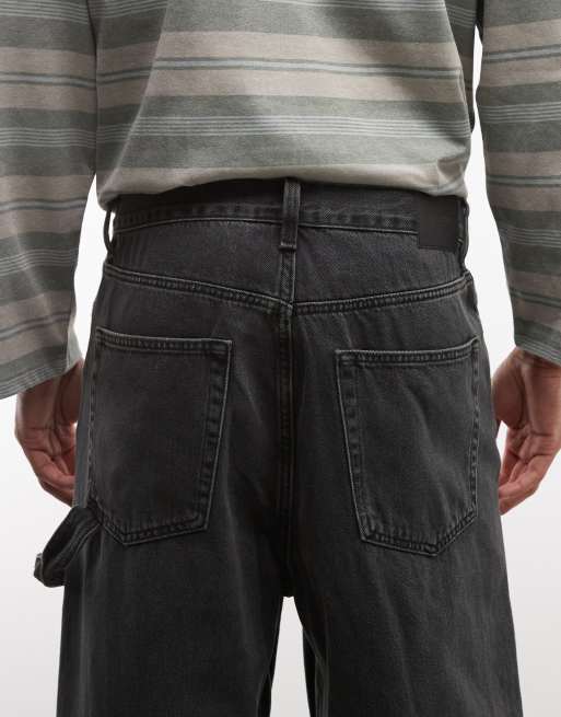 Weekday Astro low rise baggy carpenter jeans with loop detailing in black, 4 of 5