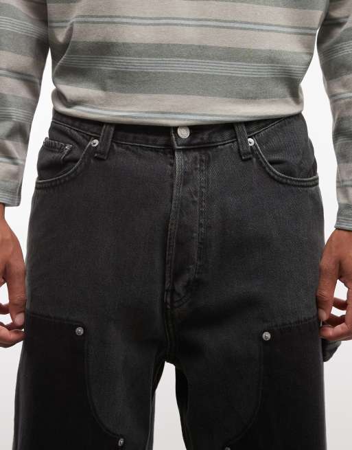 Weekday Astro low rise baggy carpenter jeans with loop detailing in black, 5 of 5