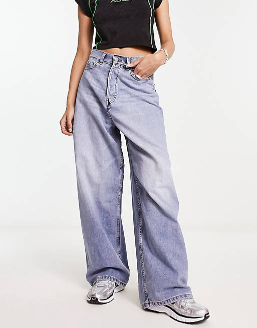 Weekday Astro low rise loose fit baggy jeans in moon blue | ASOS