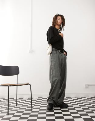 Astro low waist baggy pants in black herringbone