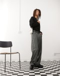 [Weekday] Weekday Astro low waist baggy pants in black herringbone 44 Black
