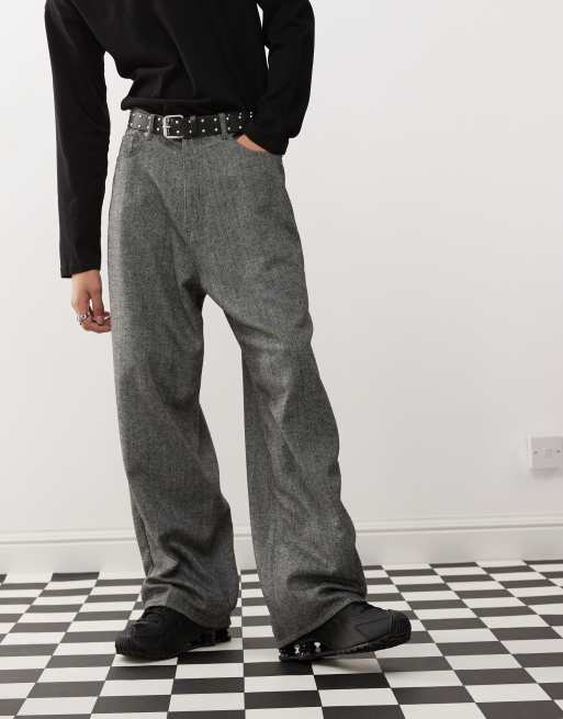 Weekday Astro low waist baggy pants in black herringbone | ASOS