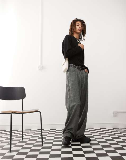 Weekday - Astro - Pantaloni ampi a vita bassa neri con motivo a spina di pesce - view 1