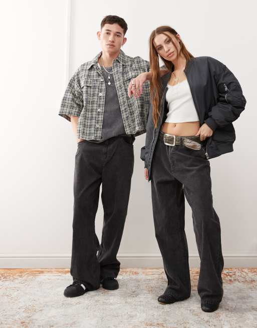 Weekday - Astro - Pantaloni unisex a fondo ampio neri in velluto a coste
