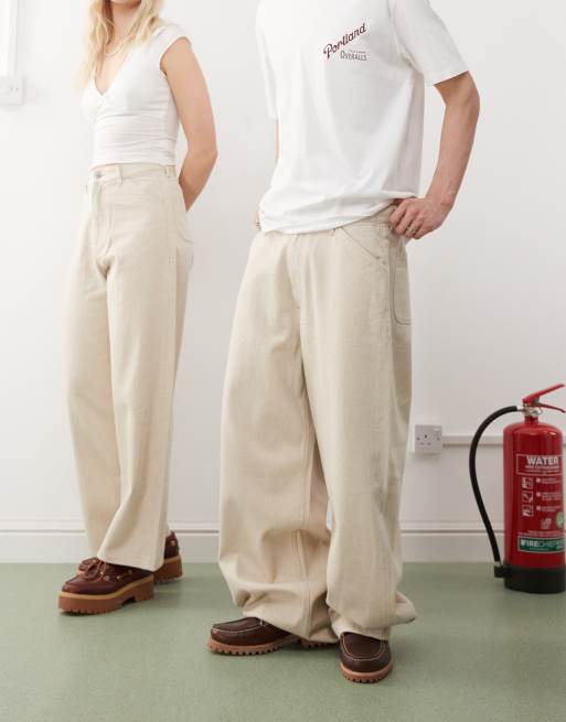 Weekday - Astro - Pantaloni unisex in misto lino beige, 2 di 5