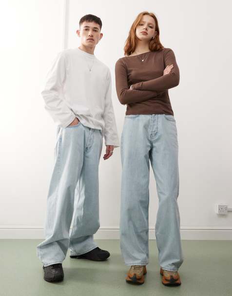 Weekday - Astro - Uniseks baggy jeans met lage taille in lichtblauw - view 1