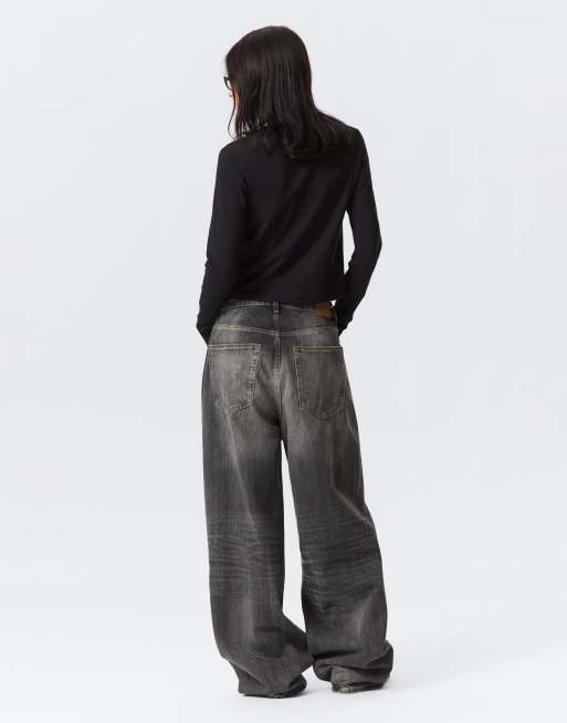 Weekday - Astro - Uniseks baggy jeans met lage taille in vervaagde zwarte wassing, 4 van 5