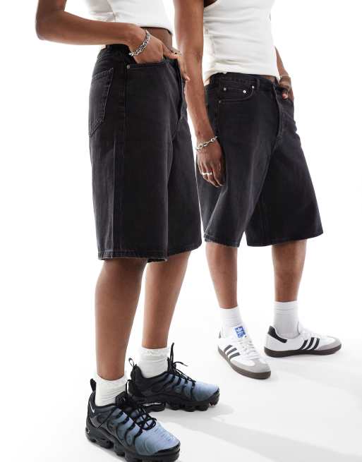 Weekday Astro Unisex baggy denim shorts in black | ASOS