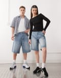 [Weekday] Weekday Astro Unisex baggy denim shorts in blue W25 Blue stream