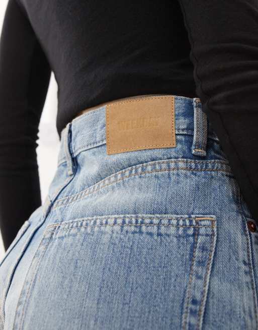 Weekday Astro Unisex baggy denim shorts in blue