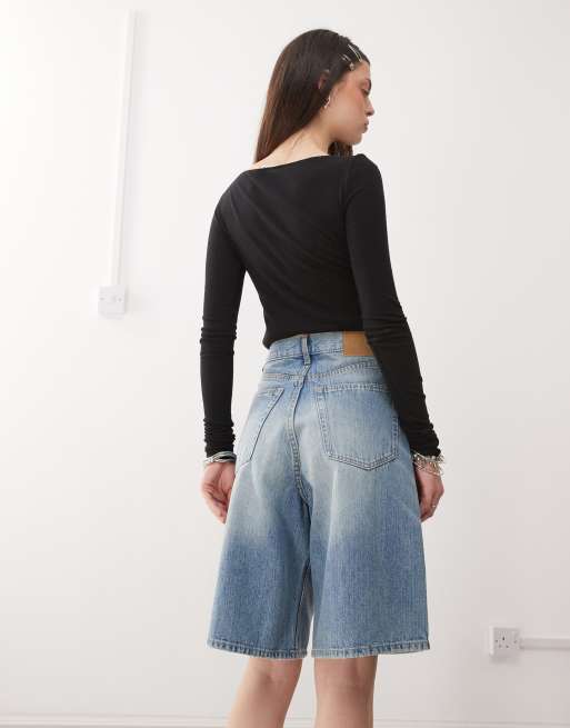 Weekday Astro Unisex baggy denim shorts in blue