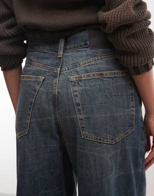 Weekday Astro unisex lavtaljede baggy jeans i falmet blå, 5 af 5