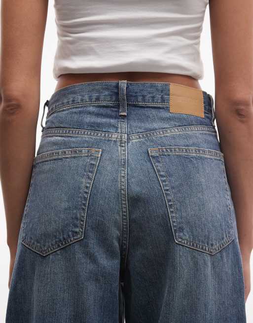 Weekday - Astro - Unisex - Lavtaljede jeans i famlet blå vask i poset pasform, 4 af 5