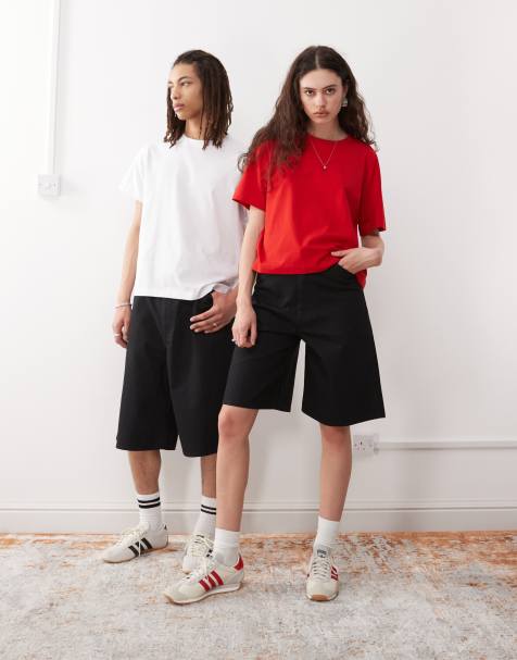 Weekday Astro unisex linen blend longline shorts in black - view 1