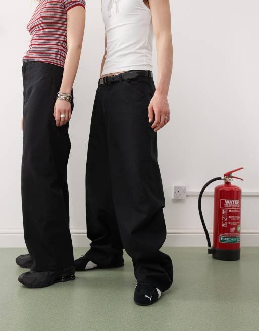 Weekday Astro Unisex linen blend trousers in black | ASOS