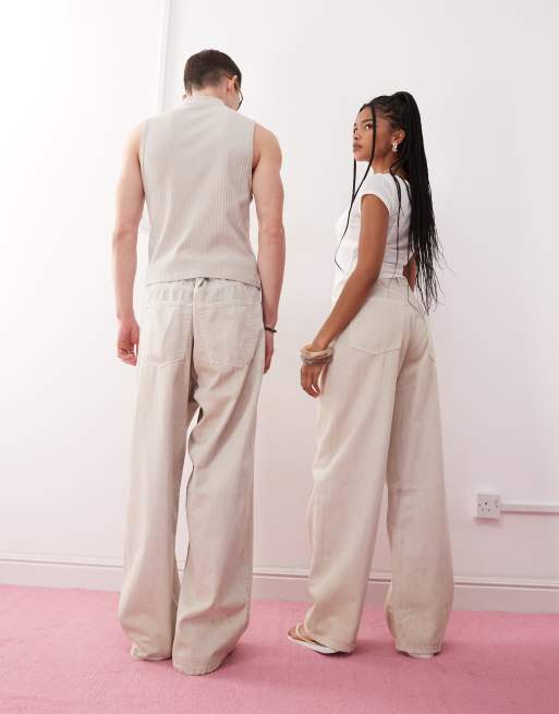 油彩『Weekday Off』 Weekday Astro unisex low rise baggy fit jeans in dirty beige