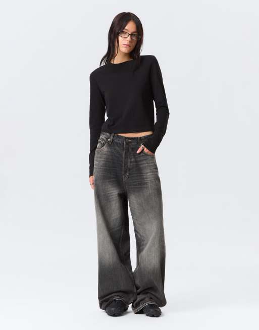 Weekday – Astro – Unisex – Jeans in verblasstem Schwarz mit niedrigem Bund und weitem Schnitt