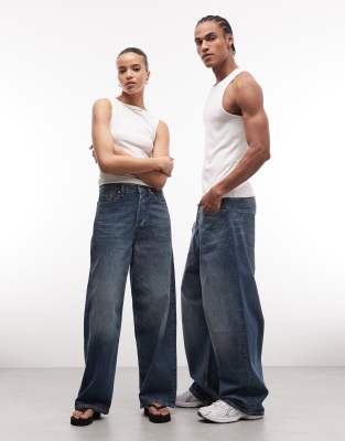 Weekday Astro Unisex Low Rise Baggy Fit Jeans In Blue