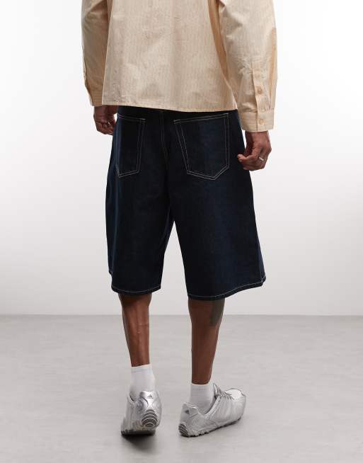 Weekday Astro Unisex low rise baggy fit jorts in blue rinse, 4 of 5
