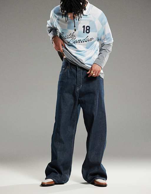 Weekday Astro Unisex low rise loose fit baggy jeans in blue Weekday Astro Unisex low rise loose fit baggy jeans in blue
