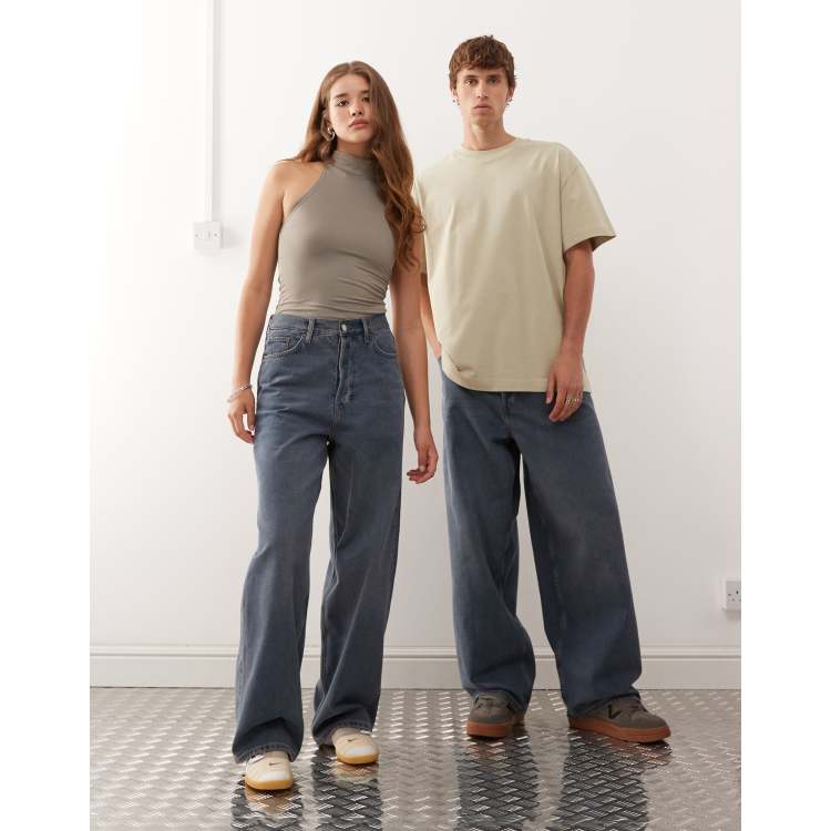 牛*様 weekday astro buggy denim astro loose baggy leg jeans - Torn Blue - Medium Blue